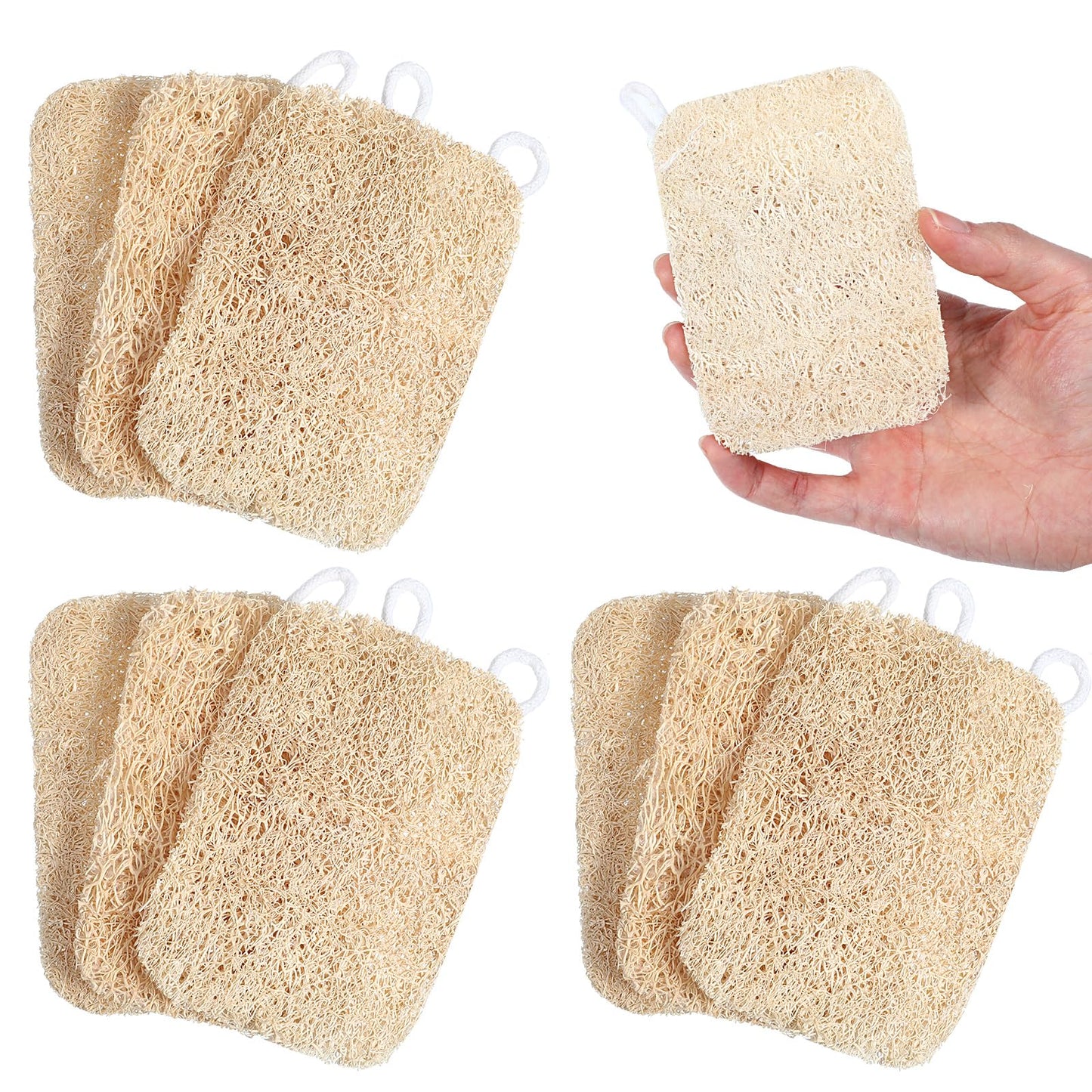 Tyqour 10 PCS Natural Sponges for Dishes, Natural Loofah Sponge for Kitchen, Eco Friendly Compostable Kitchen Sponge for Multi Surface Cleaning