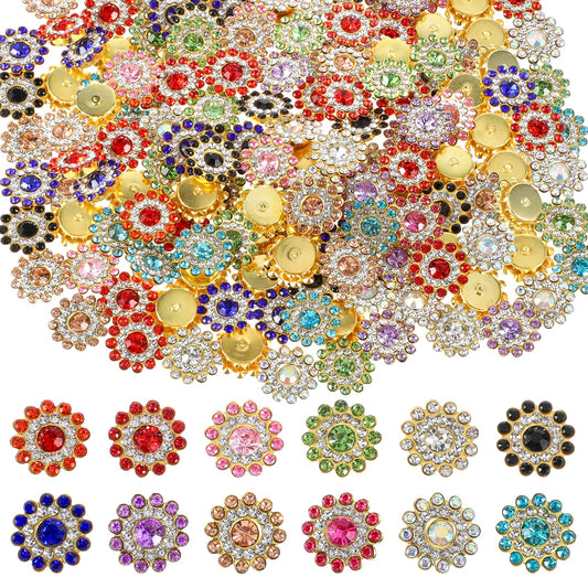 14mm 100 PCS Sew on Rhinestones Sunflower Claw Rhinestones Sunflower Crystal Glass Sew on Rhinestones Flowers for Clothes 3 Layers Rhinestones Sunflower for DIY Crafts Clothes Shoes Belt(Mixed Color)