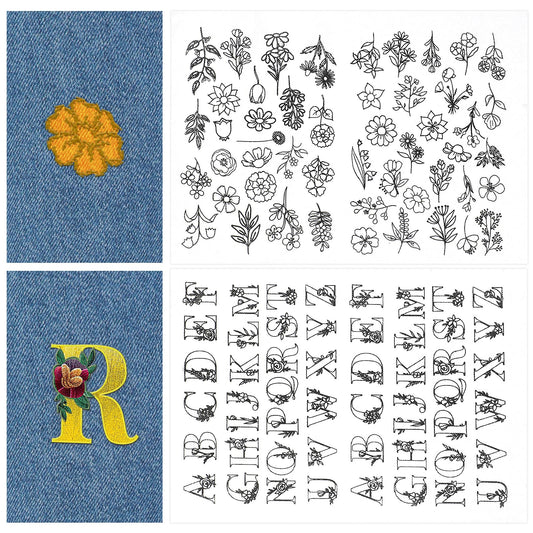 Ymapinc 2 Sets Water Soluble Stabilizer for Embroidery Patterns(102PCS),Embroidery Stick and pre-Printed Flowers for Sewing Embroidery Hand Sewing Lovers