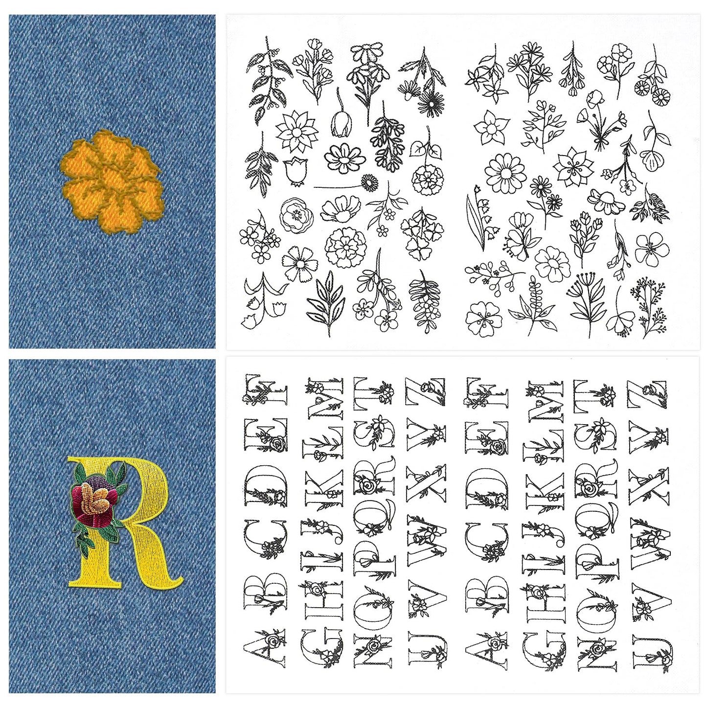 Ymapinc 2 Sets Water Soluble Stabilizer for Embroidery Patterns(102PCS),Embroidery Stick and pre-Printed Flowers for Sewing Embroidery Hand Sewing Lovers