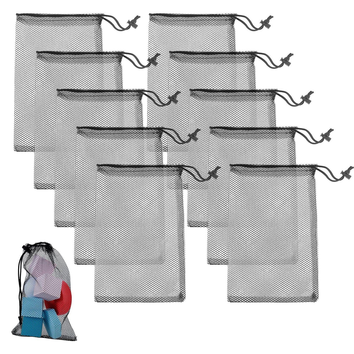10 PCS Small Mesh Drawstring Bag 30x20cm Multi-Purpose Nylon Mesh Bag Drawstring, Cord Lock Closure, Laundry Net Bag for Laundry, Gym, Beach, and Travel, Set of Small Gym Bag for Sports Equipment