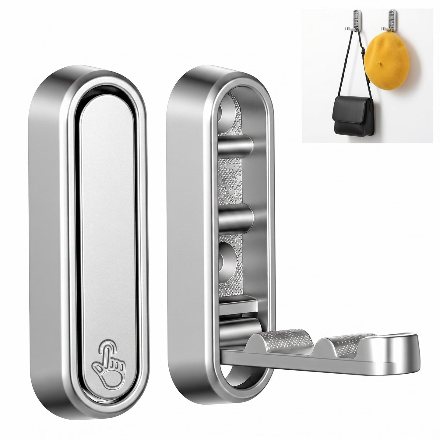 Shimmeroo 2Pcs Foldable Wall Hooks, Folding Hanger Hook, Heavy Duty Folding Coat Hooks Wall Mounted for Hanging Coat Towels Bags Keys, Silver