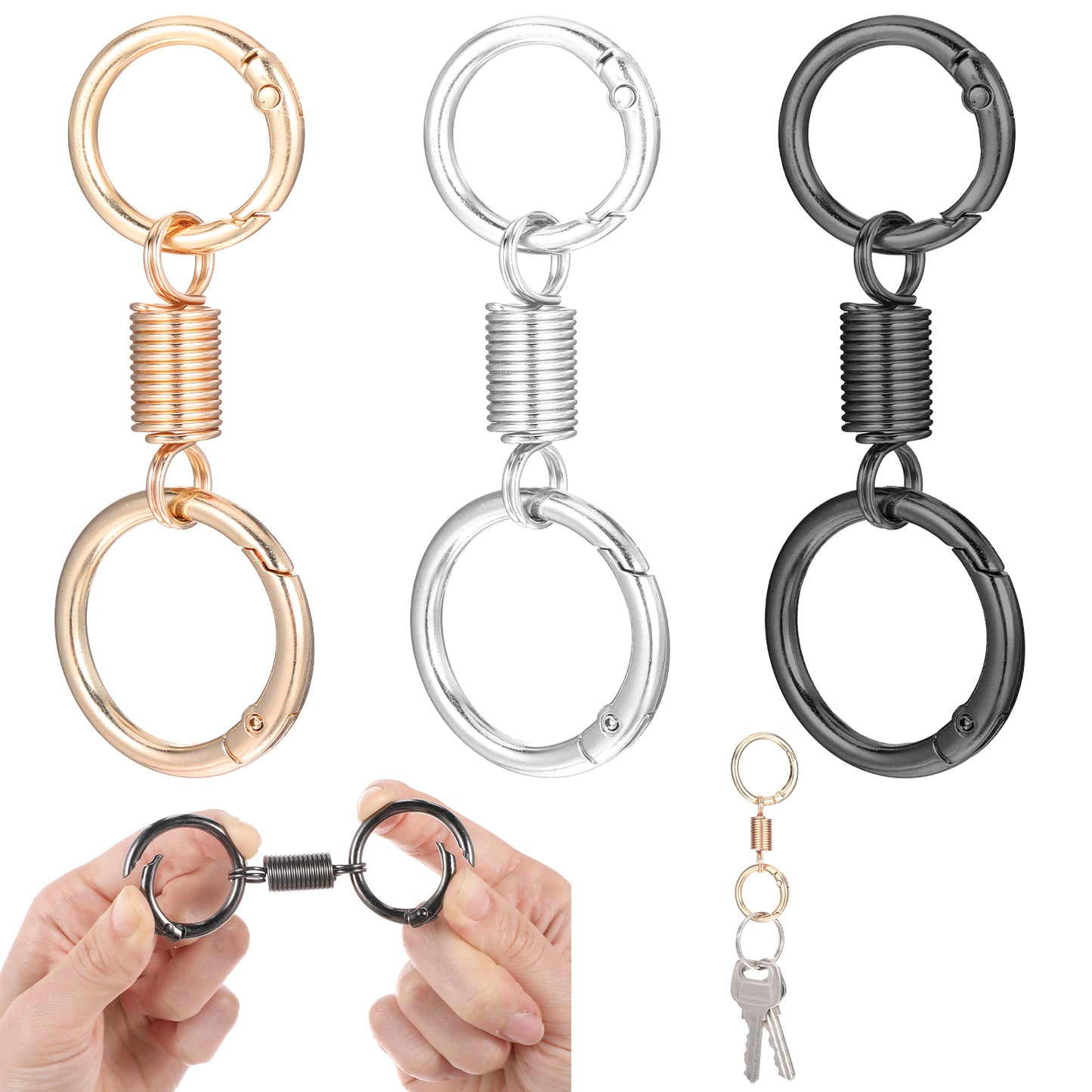 Ymapinc 3pcs Spring Double Ring Keychain, Retro Keychain, Spring Metal Keychain, Detachable Keychain, Spring Shaped Keychain Accessories for Various Keys, Keyrings and Charms