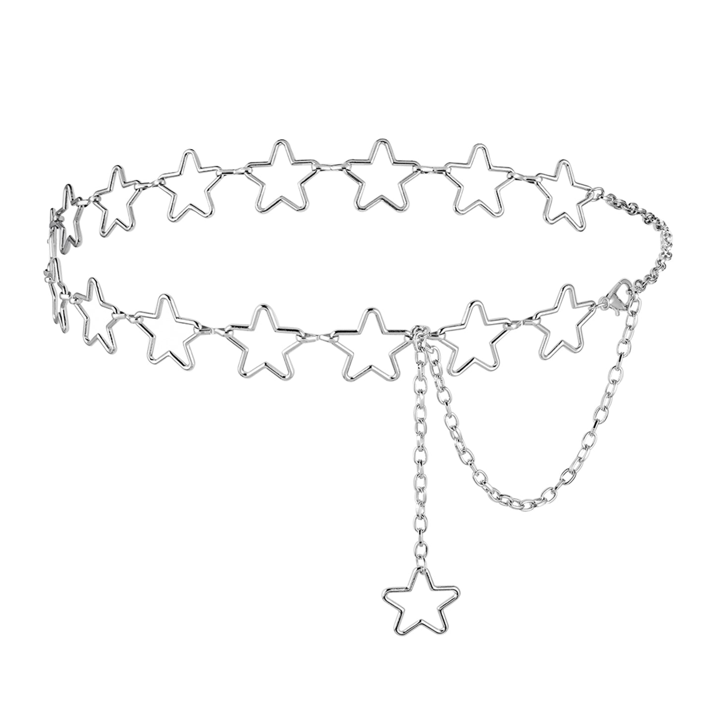 Women Trendy Western Star Waist Chain Belt Silver Body Chains Jewelry Waist Belt with Long Tassel for Women Girls Fashion Dresses Skirts Jeans (Silver, Free Size)