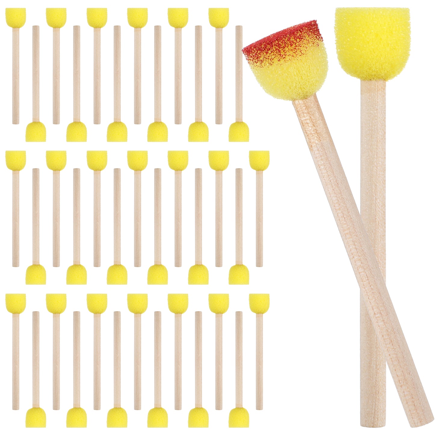 Mabor 40Pcs Foam Paint Brush 0.6" Round/Circle Sponge Paint Brush Wooden Handle for Painting Staining Crafts DIY Arts Acrylic Painting Stamps Painting Tools