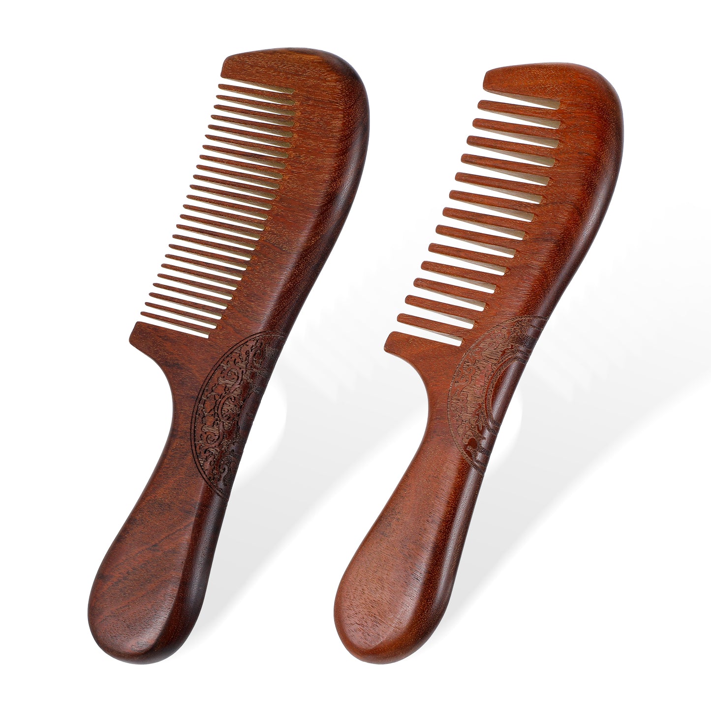 2 Pcs Wooden Comb for Women Hair Growth, Wide Tooth Bamboo Comb for Curly Hair Detangling, No Static Natural Sandalwood, Men Fit Long, Short, Thick, Thin, Wavy, Straight tousle with Comfortable Handle