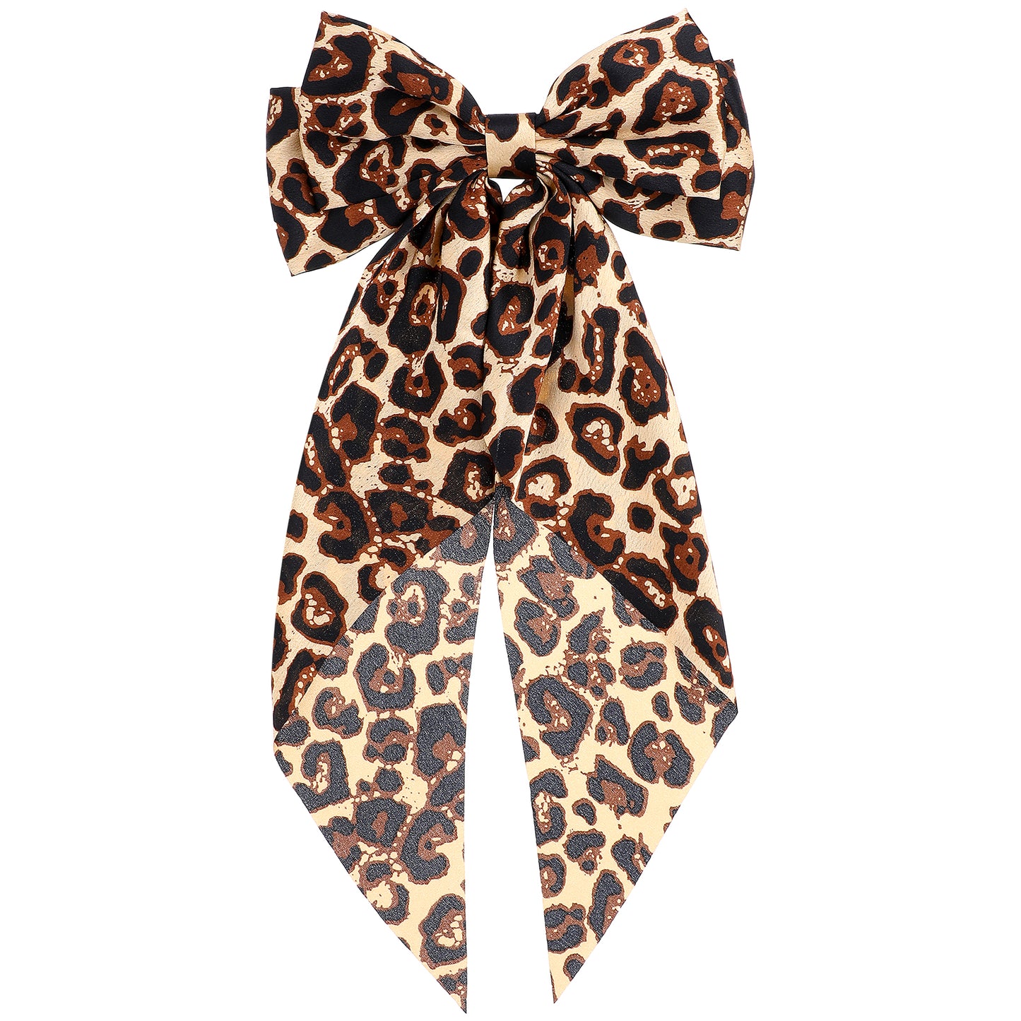 1 Pcs Leopard Hair Bow Oversized Cheetah Print Bow with Long Tail Satin Ribbon Barrette for Women Ponytail Hair Accessories Big Yellow Leopard Furling Pompoms Hairs Bows Festival Gifts