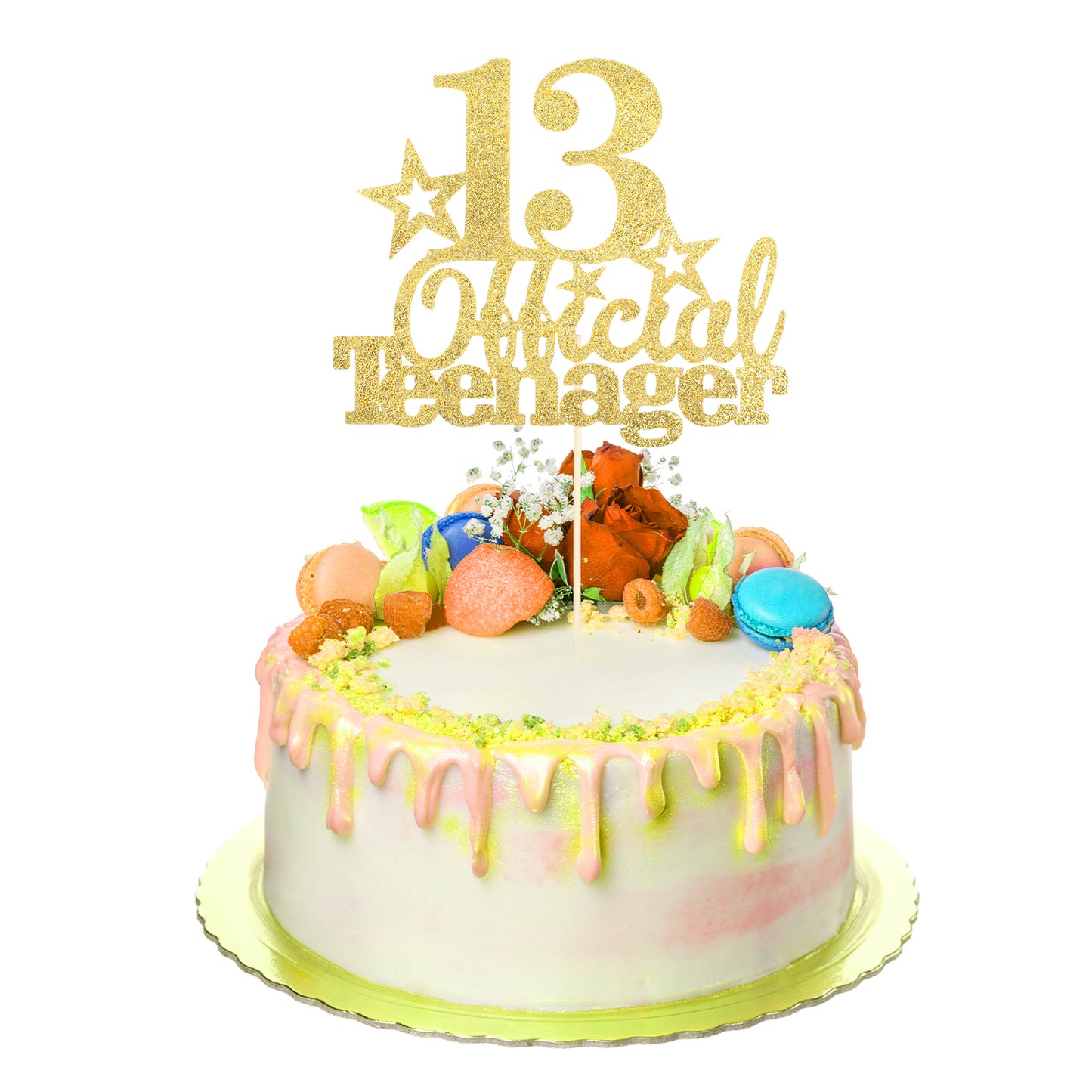 Tyqour Happy 13th Birthday Cake Topper Glitter Official Teenager Cake Topper for Teen Birthday Party Supplies Decorations(Gold)