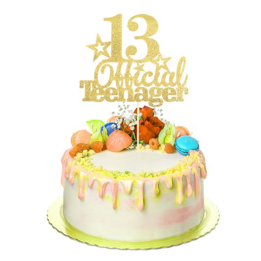 Tyqour Happy 13th Birthday Cake Topper Glitter Official Teenager Cake Topper for Teen Birthday Party Supplies Decorations(Gold)