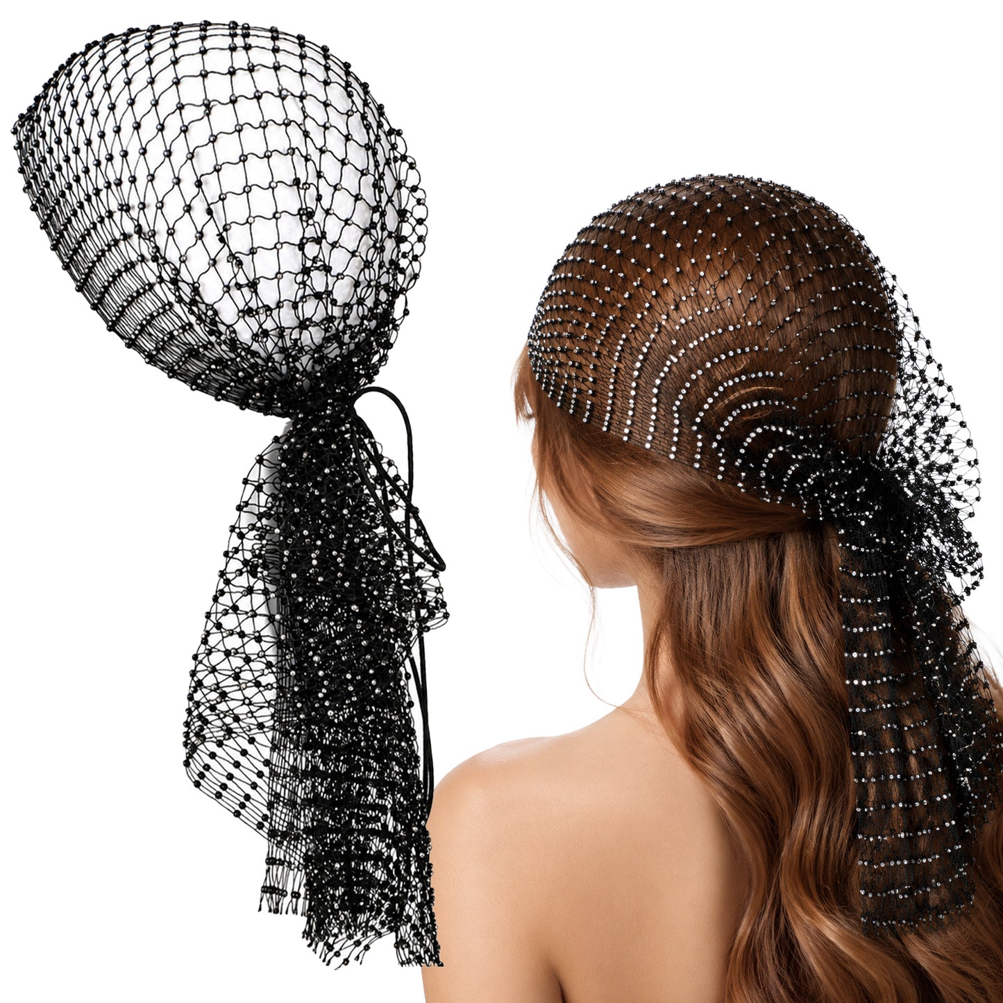RAHHLIZS Rhinestone Head Scarf Women Nightclub Sparkly Mesh Bandana