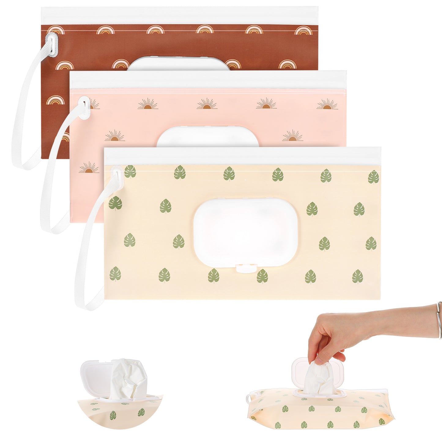 Nogeqi 4 Pack Portable Baby Wipes Dispenser, Refillable Wipes Container, Reusable Baby Wipe Holder Pouch Case for Outdoor Camping Hiking Outing Travel, Waterproof and Dustproof (Bohemian)