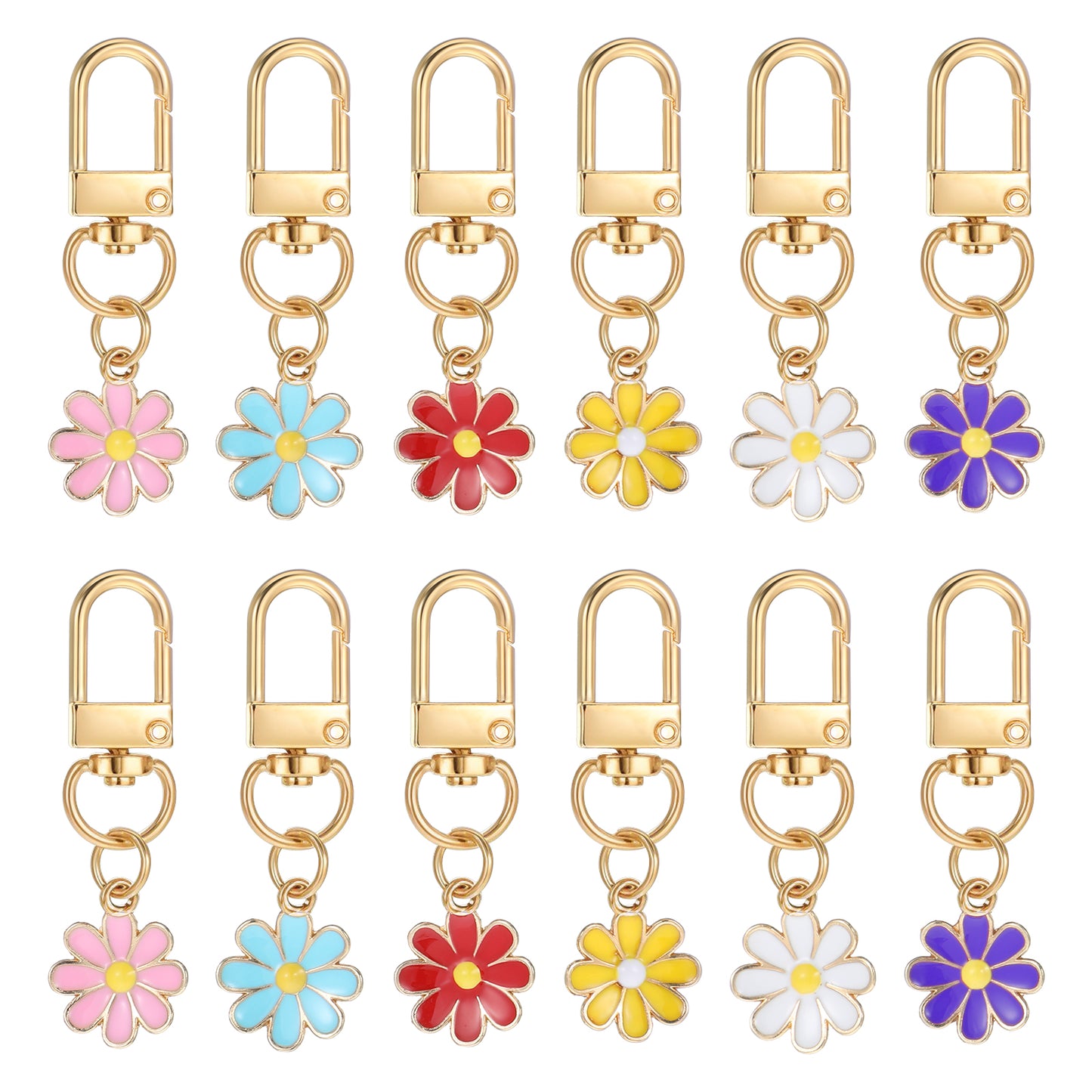 Mabor 12 Pcs Flower Keychain, Daisy Enameled Charms Aesthetic Keychain Car Key Ring Pendant Key Chains Small Purse Accessories for Women