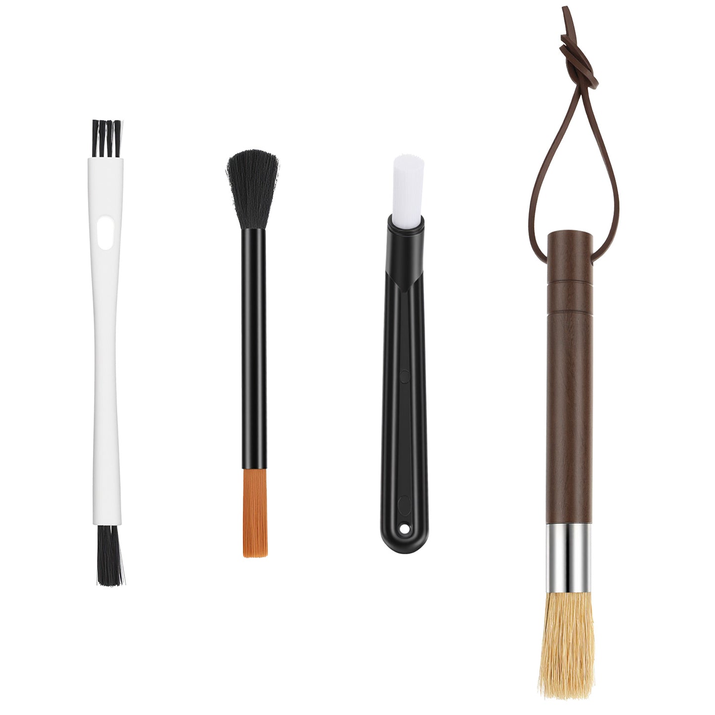 4Pcs Coffee Grinder Brush Set, Espresso Brush with Natural Bristle and Walnut Wood Handle, Coffee Bar Accessories Coffee Brush with Hanging Loop, Fluffy & Soft Bristles Coffee Brush for Barista Home