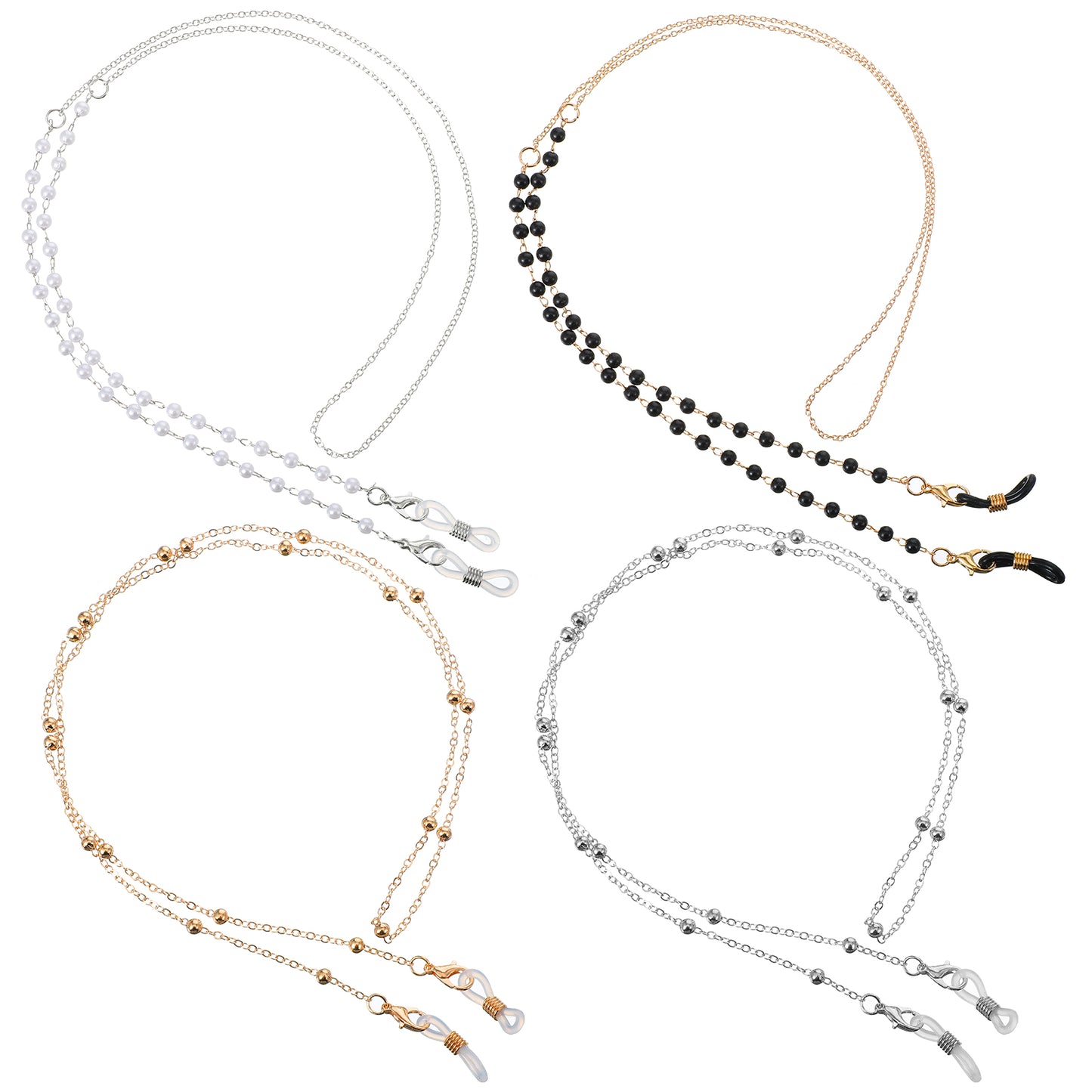 Ouligay 4 Pcs Eyeglass Chain for Women Stylish, Zinc Alloy Glasses Chain Glass Strap for Men Women, Eye Glass Holders around Neck Beaded Eyeglass Chains for Sunglasses Reading Glasses