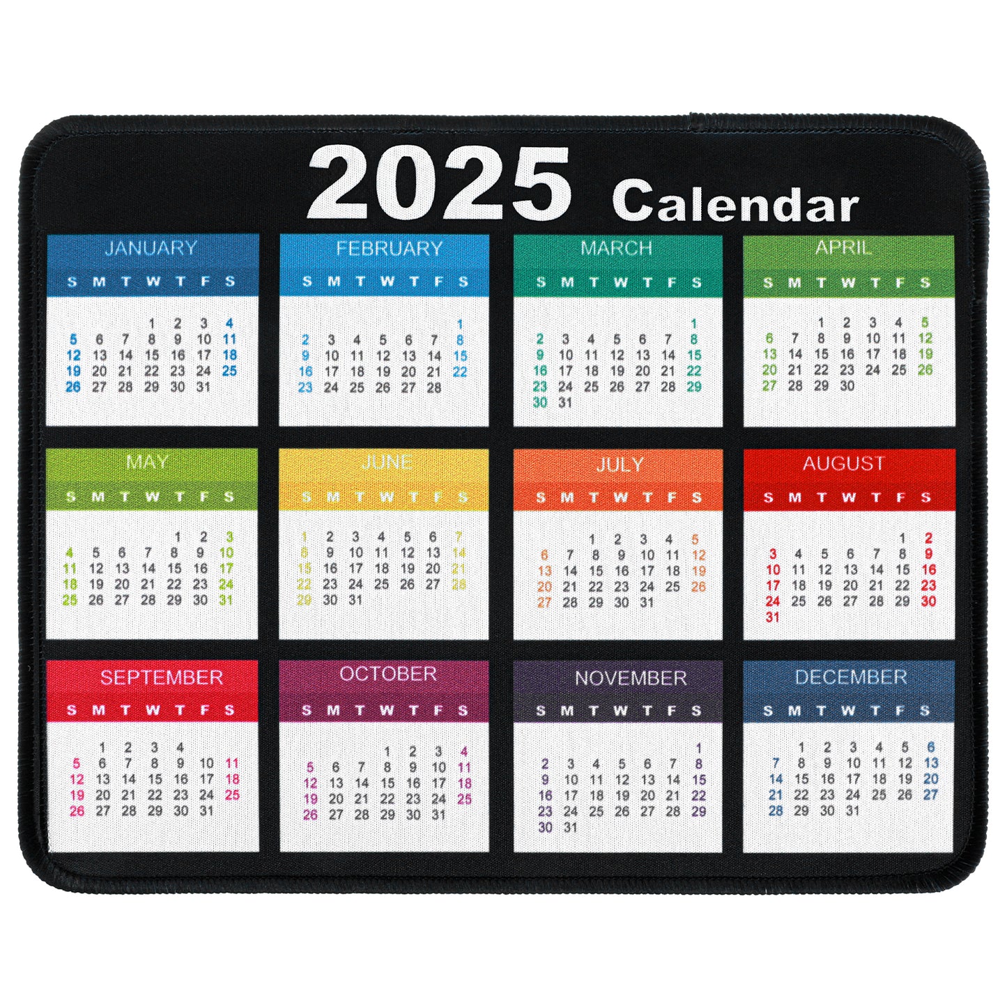 Calendar Mouse Pad 2025, Waterproof Mouse Mat with Non-Slip Rubber Base Non-Slip Rubber Base, Smooth Surface, Ergonomic Mousepad for Gaming, Office, Computer, Laptop, Horizontal (10.15×8.18 inch)