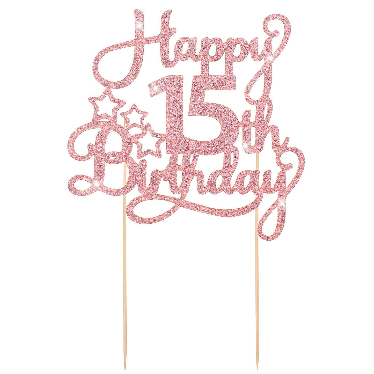 Happy 15th Birthday Cake Topper Celebrate 15 Years with Party Decorations 15 Years Old Birthday Cake Pick for Celebrating 15th Birthday Anniversary Party Cake Decorations Supplies(Rose Gold)