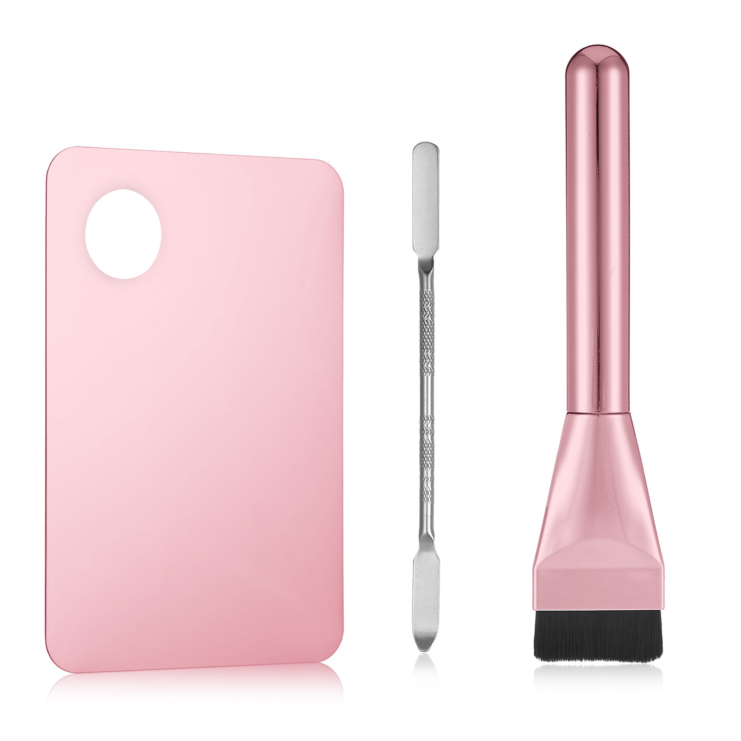 Ouligay 3 Pcs Makeup Mixing Palette,Make Up Spatula Tool Including Makeup Palette Tray,Foundation Spatulas,Foundation Brush, Makeup Brush Set for Women Girl Korean Makeup Cosmetic Spatula Tool(Pink)