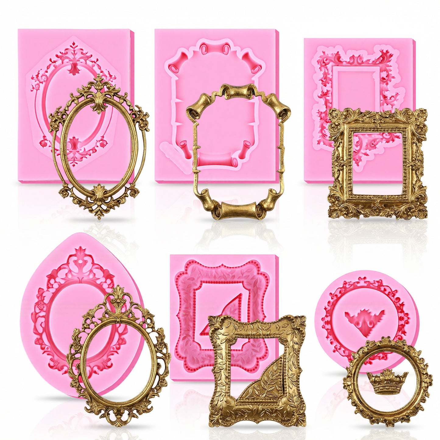 RAHHLIZS 6pcs Picture Frame Mould Baroque Photo Frame Silicone Mould, Mini Picture Frame's Style Chocolate Fondant Treat Dry Clay Moulds, Silicone Moulds for Crafts