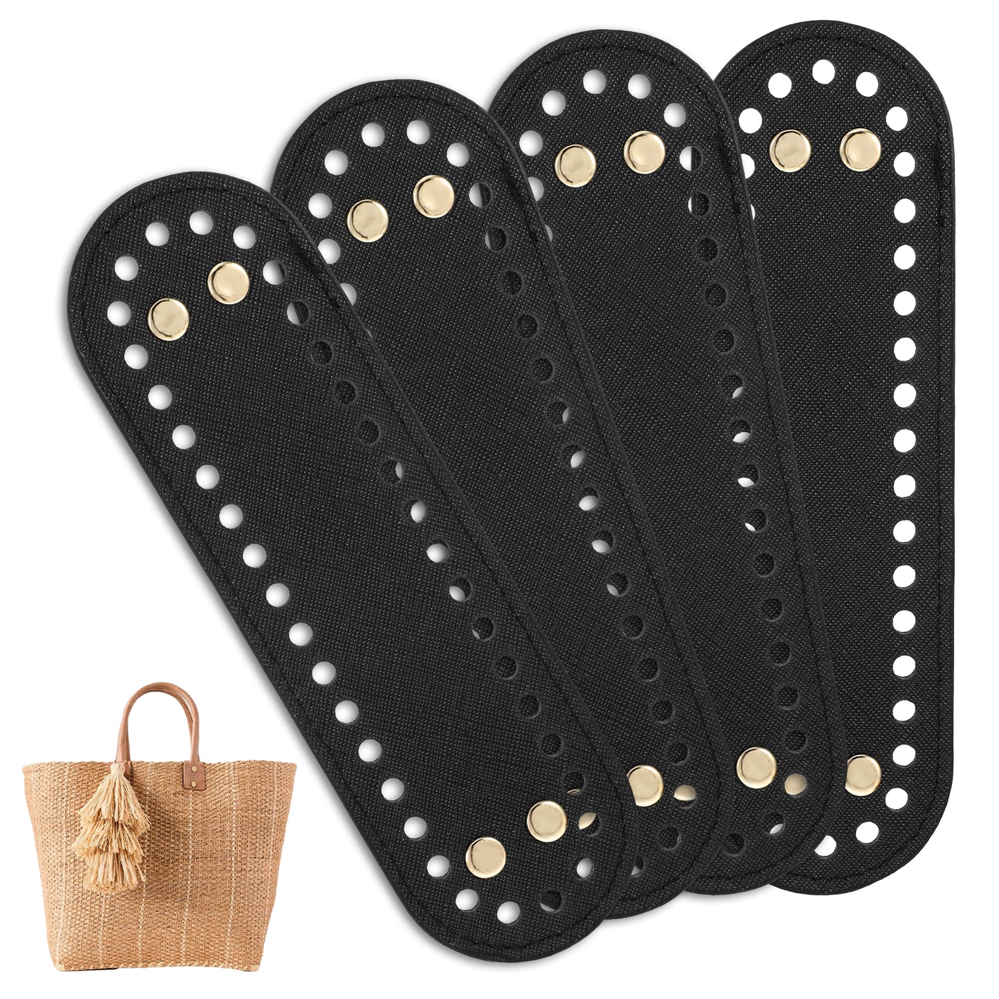 4 Pcs Crochet Bag Base, PU Leather Bag Base Shaper with Holes, Oval Knitting Crochet Bags Bottom Shaper Cushion Bases for DIY Handbag, Shoulder Bags, Tote, Crossbody Craft Making