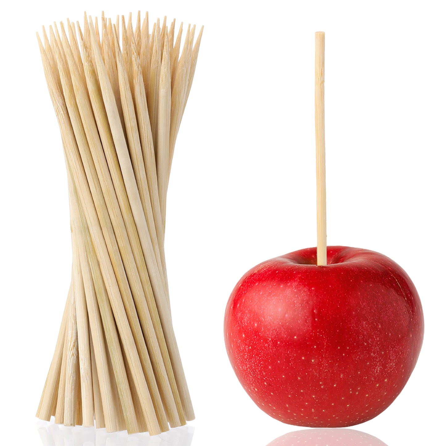 Nogeqi 100PCS Candy Apple Sticks, 4mm 15cm/5.9inch Semi Pointed Natural Bamboo Skewers for BBQ Barbecue, Cotton Candy Caramel Lollipop Corn Dog Sticks for Festival Party Favor