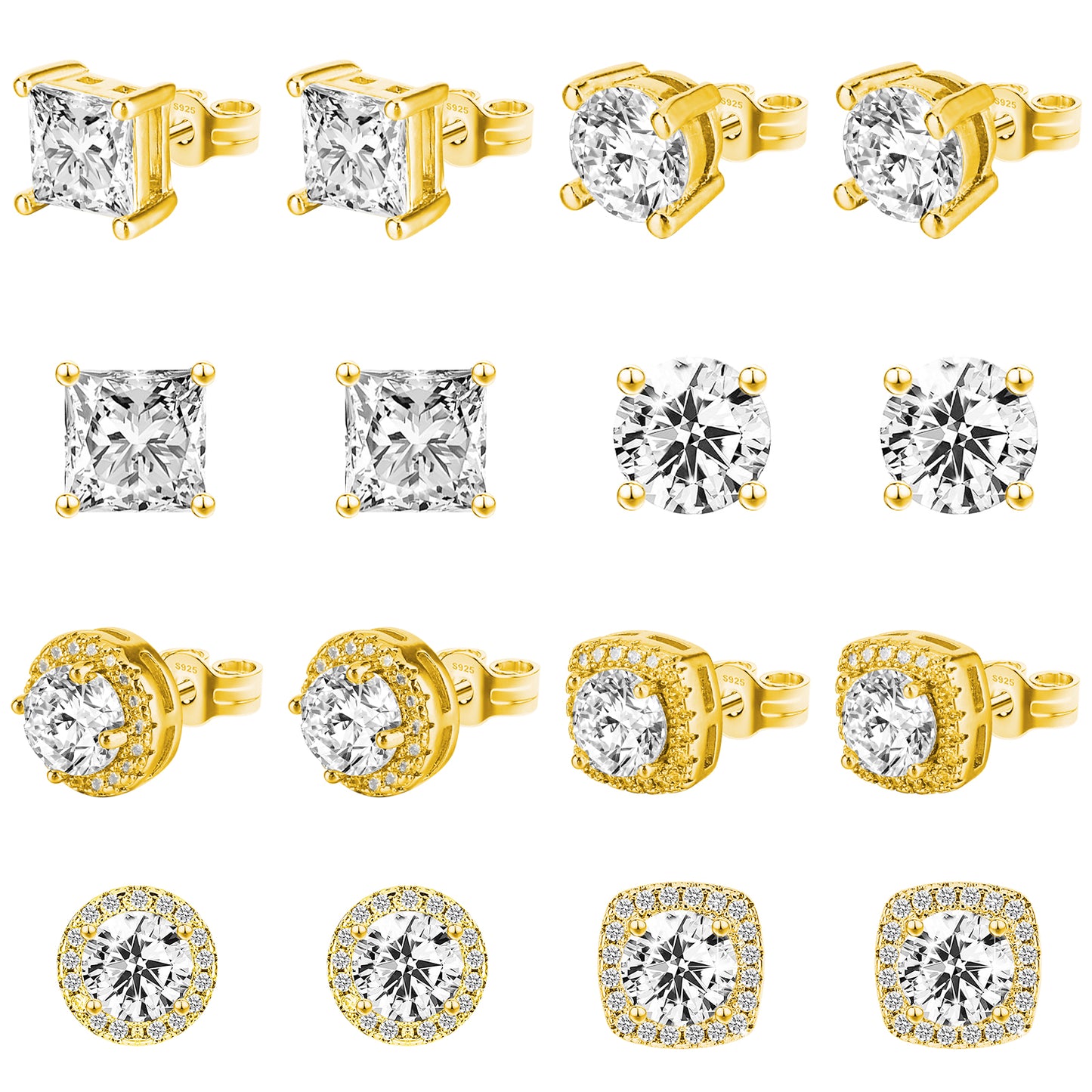 Ymapinc 4 Pairs Square Cubic Zirconia Earrings Studs for Men and Women Anti-sensitive Small Stud Earrings
