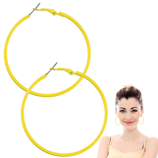Tyqour Classic Big Earrings Retro Neon Hoop Earrings Colorful Big Hoop Statement Earring Round Circle Earrings Party Dangle Earrings Accessories for Women Jewelry Gifts(Yellow)