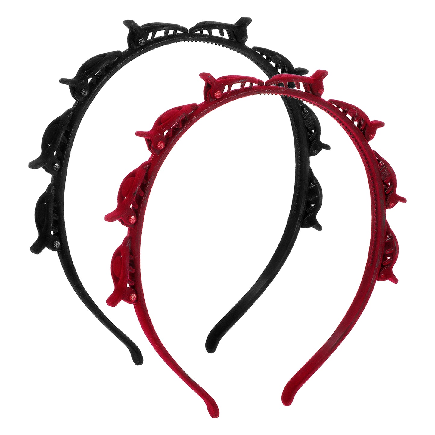 Ouligay 2PCS Head Band with Clips Braided Hair Clip Headband for Women Double Layer Headband with Clips Non-slip Toothed Weave Bang Clip Headbands Hair Accessories for DIY Styling Decoration