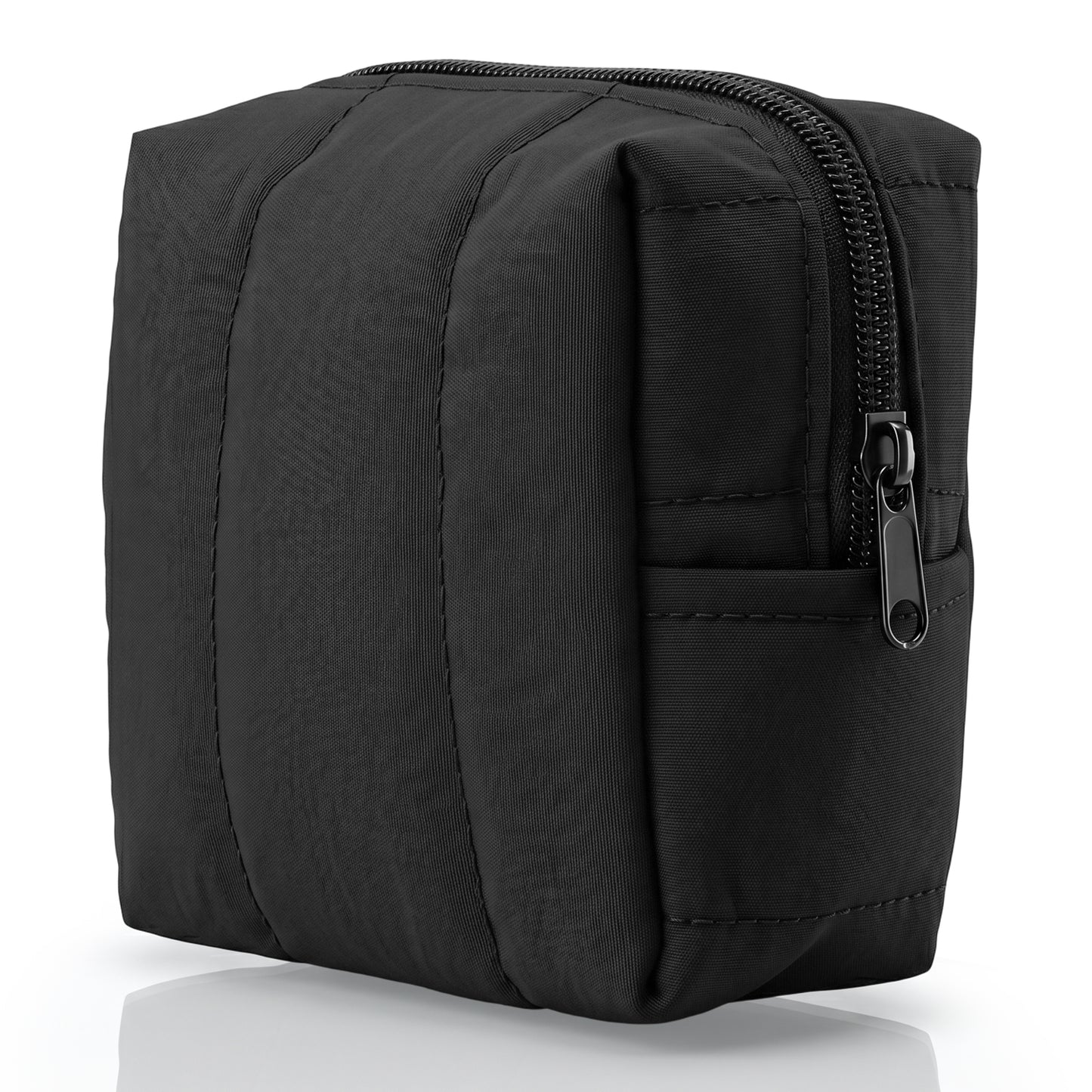 Small Makeup Bag for Purse Toiletry Pouch, Puffy Padded Mini Cosmetics Bag, Cute Make Up Pouch Waterproof Corduroy Cute Cosmetic Pouchs for Women Girls with Slip-in Pockets (Black)