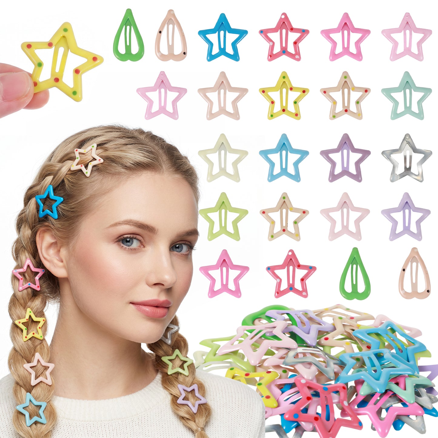 Tyqour 30 PCS Star Hair Clips Cute Star Barrettes Colorful Y2k Hair Clips Metal Hair Barrettes for Girls Women Hair Accessories for Daily Party