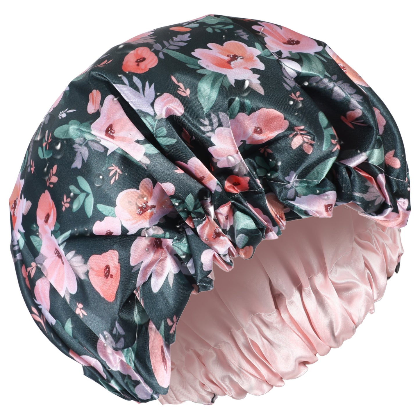 Mabor Large Double Layer Shower Cap, Waterproof Adjustable Reusable Bathing Cap with Floral Print