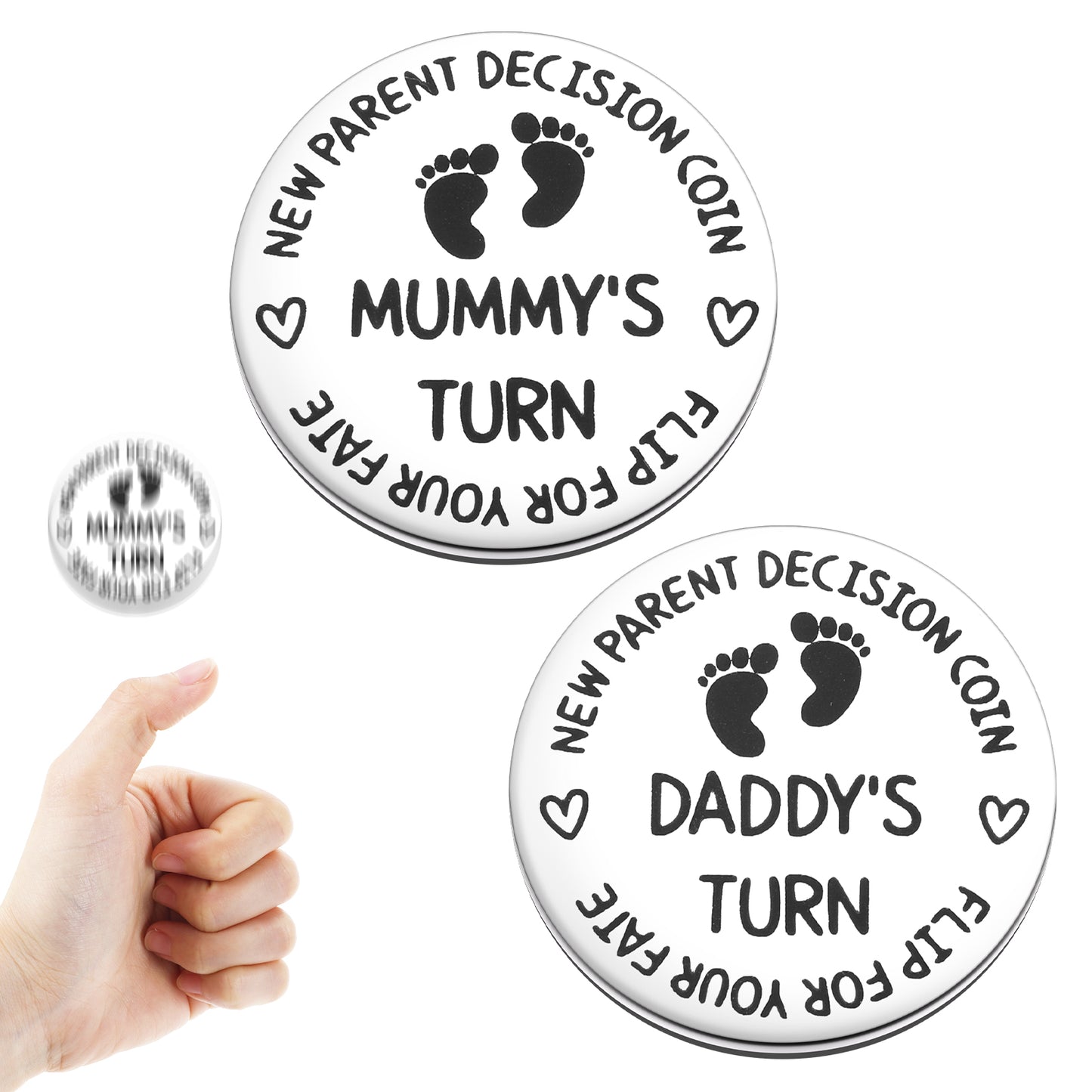 2 pcs Funny Baby Gifts for New Mom and Dad, Fun New Parents Decision Coin Double Sided Pregnancy Gifts for First Time Parents, Baby Shower, Birthday, Thanksgiving for Mommy and Daddy