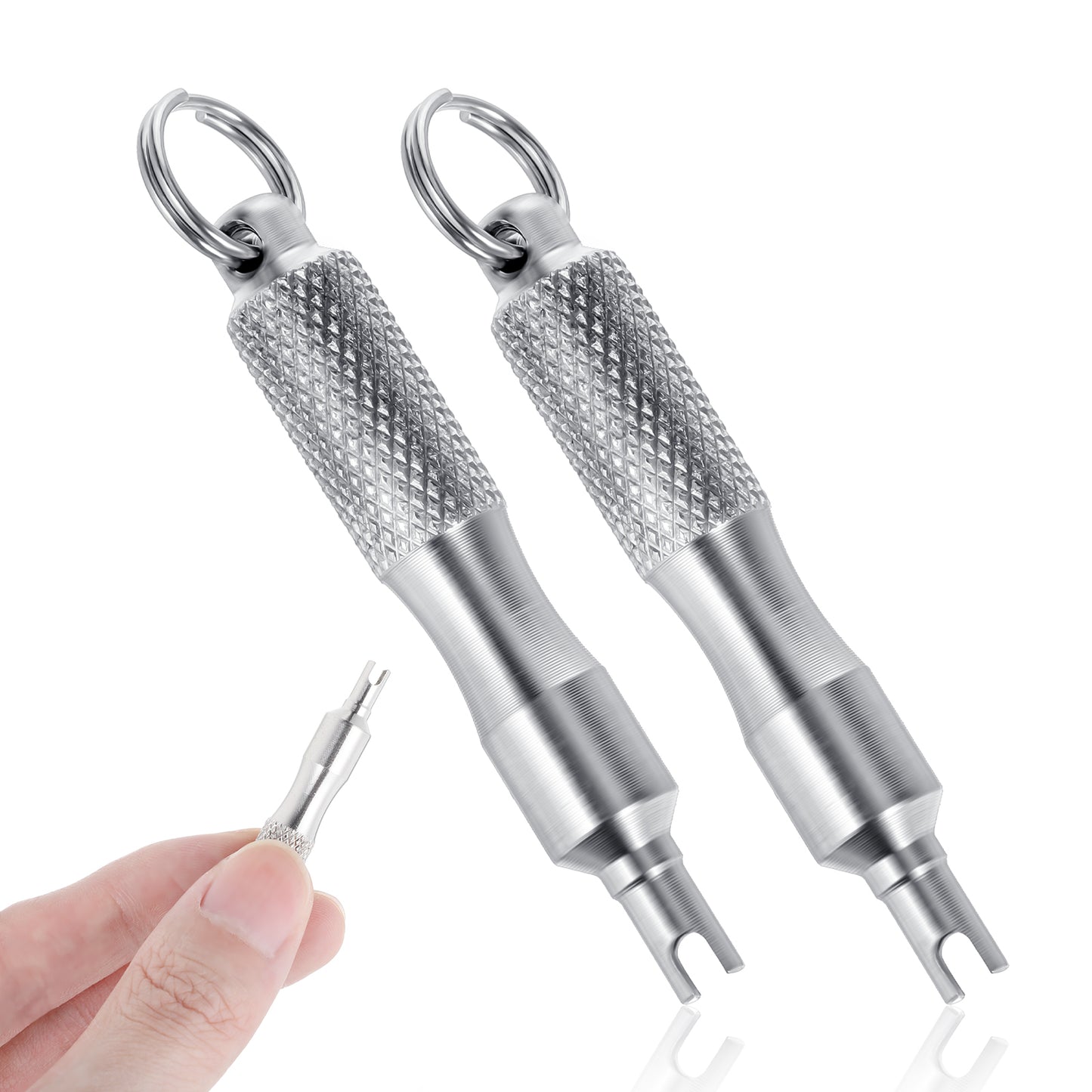 Ymapinc 2Pcs Valve Stem Removal Installation Tool, Tiny Portable Repairman Tire Valve Tool for Bikes Cars Motorcycles Trucks(Sliver, Stainless Steel)