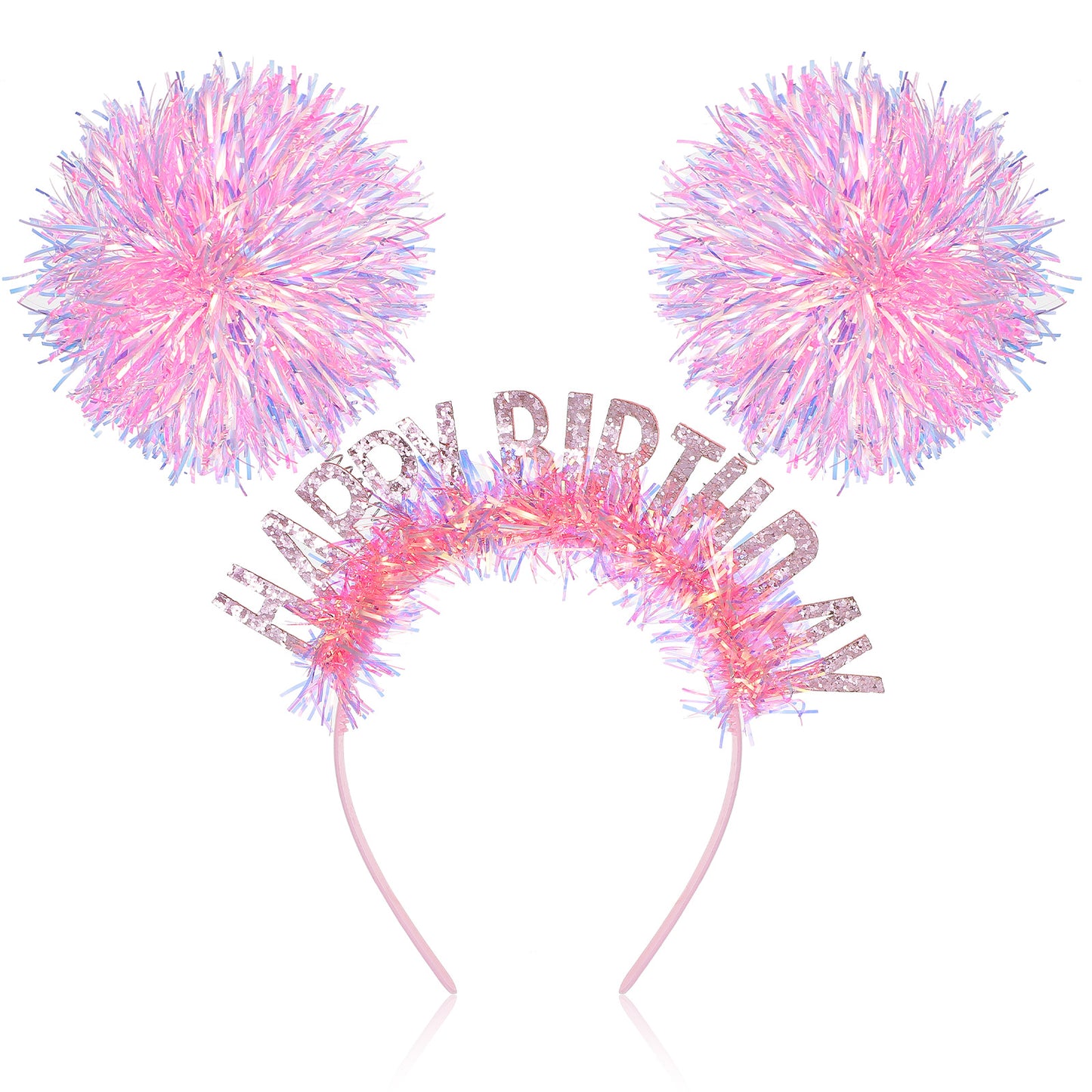 Tyqour Pom Pom Headband, Happy Birthday Headband for Girls, Pink Happy Birthday Crown for Women, Spring Party Headbands Cosplay Accessories
