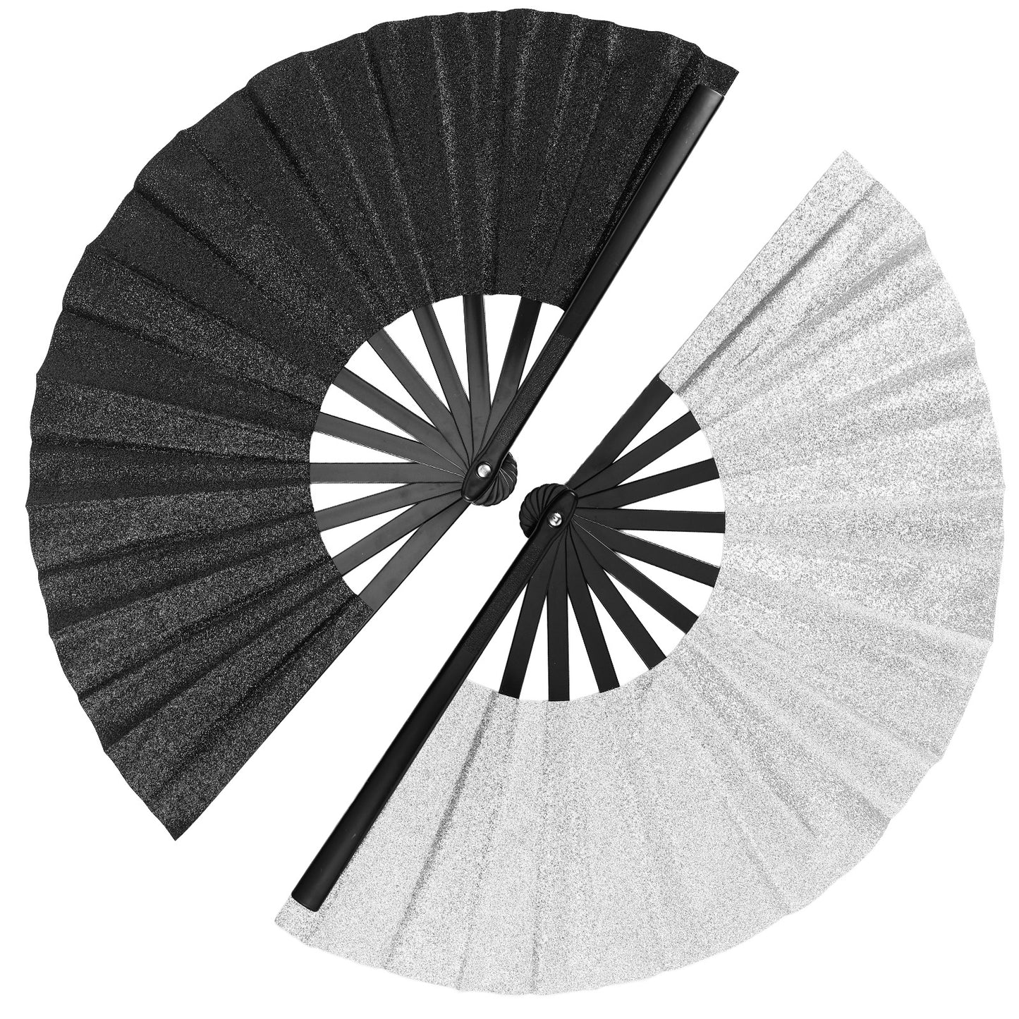 2Pcs Rave Fans - Large Folding Hand Fan, Boots On The Ground Fan, Clacking Fans for Line Dancing, Festival Fans, EDM Party Accessories, Glitter Rave Fan, Portable Handheld Fan, Foldable Dance Fan