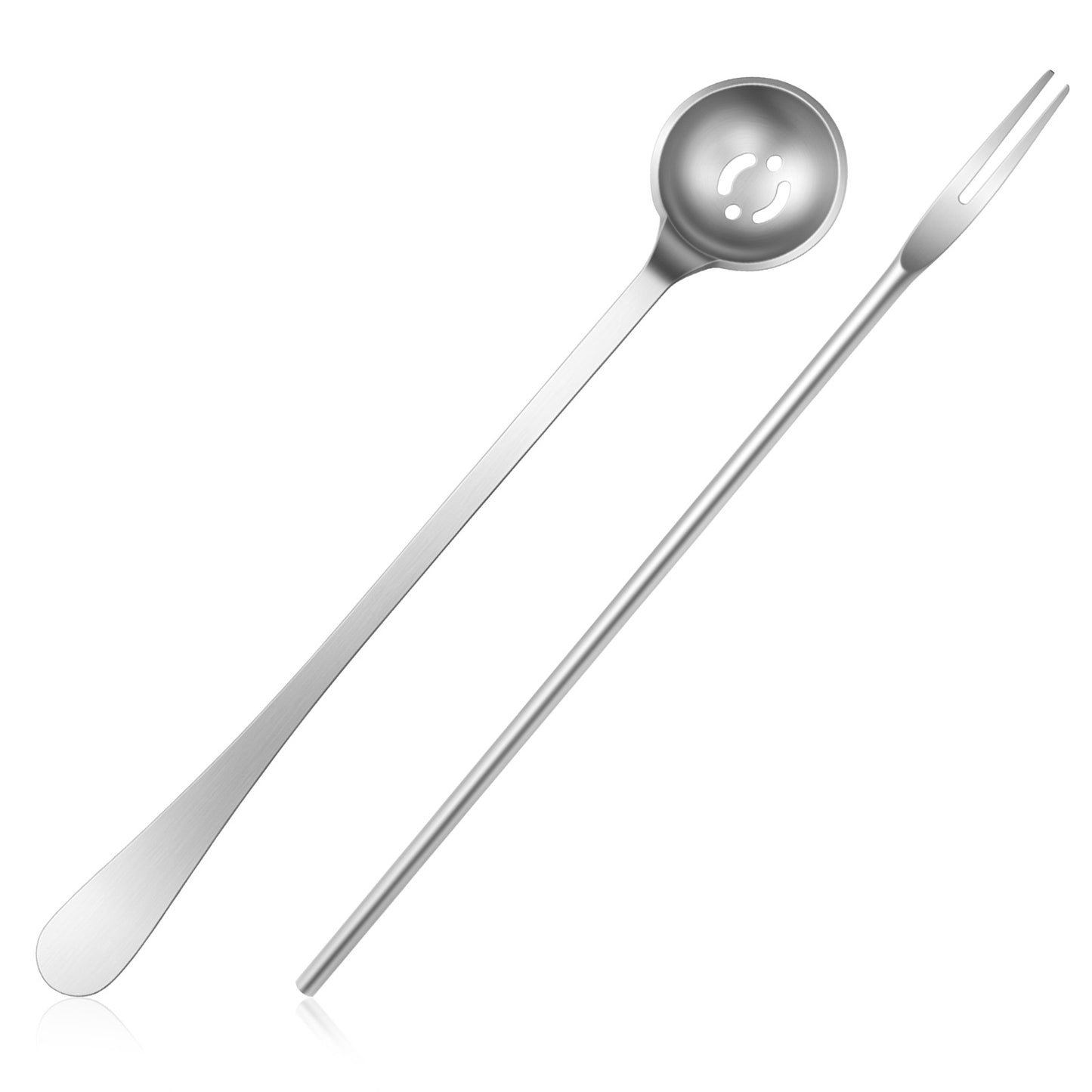 Nogeqi 2 Pcs Pickle Fork and Olive Spoon, Stainless Steel Long Handle Pickle Picker Olive Fork for Jar Cucumber Arugula Caper Onion