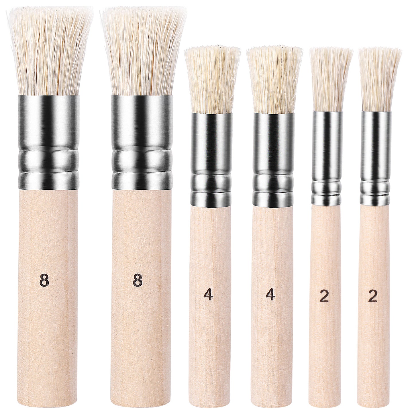 Stencil Brushes Set, Natural Bristle Wooden Handle Template Brushes, Paint Brush for Walls, Paint Brush Set for Acrylic Painting, Wall Model House Painting, DIY Making Supplies, 6PCS, 3 Sizes