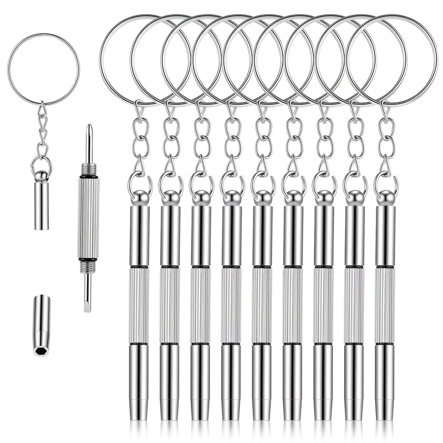 Eyeglass Screwdriver Repair Kit Precision 3 in 1 Mini Screwdrivers Set, 10 PCS Stainless Steel Mini Portable Screwdrivers for Glasses, Keychain Design for Watch, Jewelry, Flat Head, Phillips, Hex