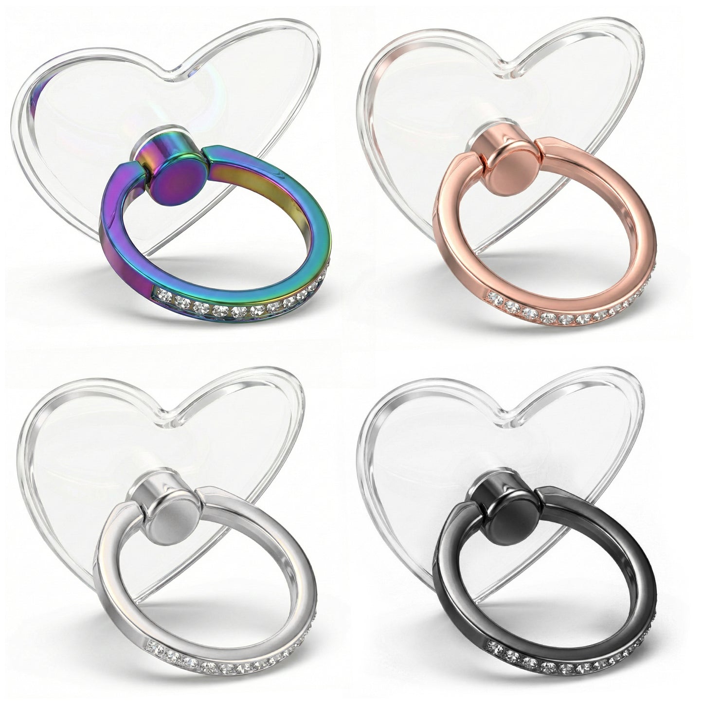 Ymapinc 4Pcs Cell Phone Ring Holder, Phone Case Ring, Heart Bling Diamond Cellphone Rings Holder Grip with Rhinestone Finger Grip 360° Rotation Compatible with Smartphones Case, Colored