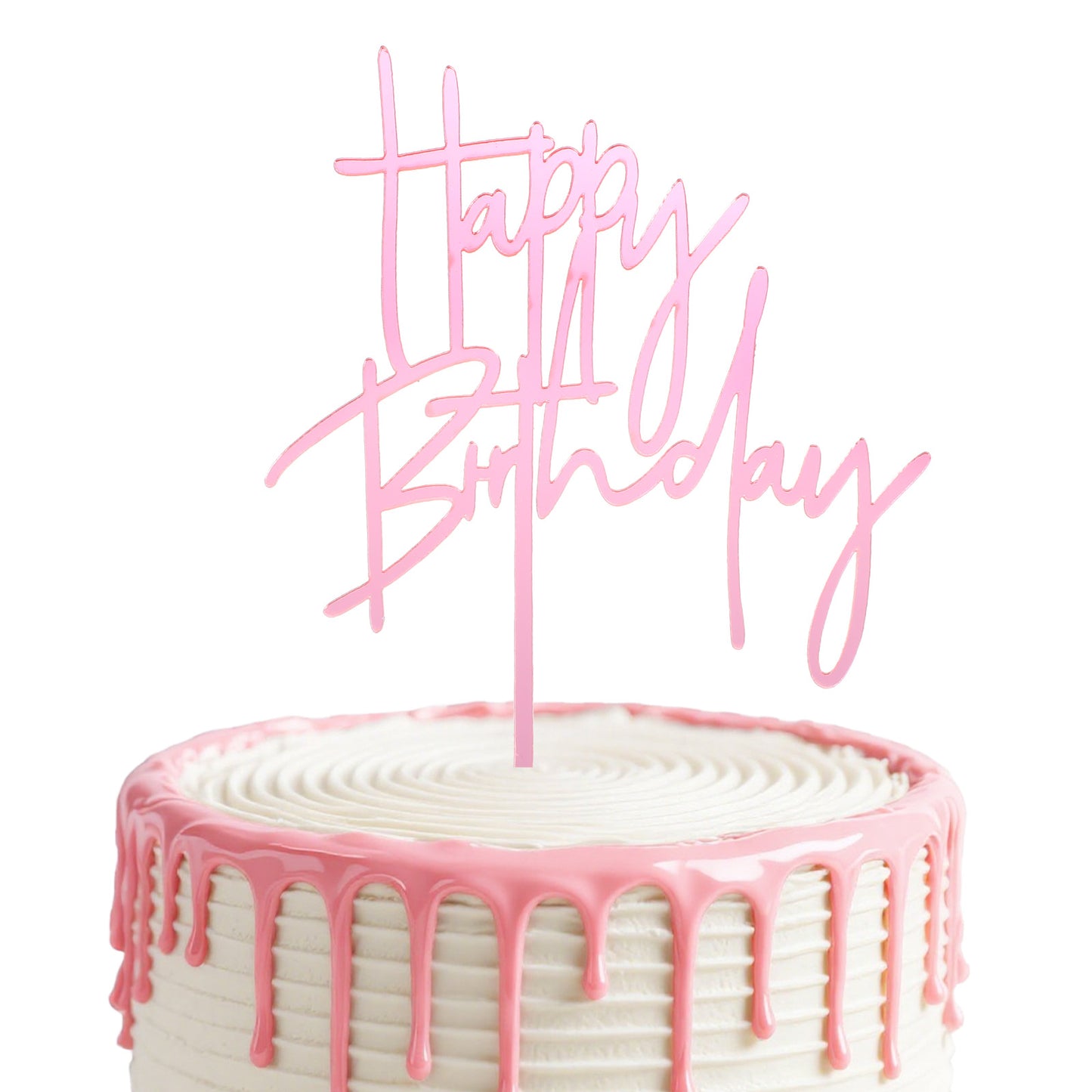 1PCS Pink Birthday Cake Topper, 5.5×3.9 Inches Acrylic Cake Decorations, Happy Birthday Cupcake Toppers for Kids, Adults, Dessert, Birthdays Party, Table, Photo Booth