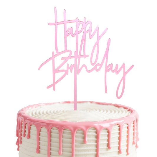 1PCS Pink Birthday Cake Topper, 5.5×3.9 Inches Acrylic Cake Decorations, Happy Birthday Cupcake Toppers for Kids, Adults, Dessert, Birthdays Party, Table, Photo Booth