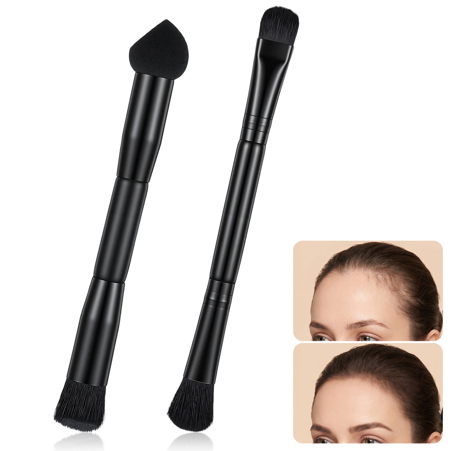 Matwsec 2 PCS Dual Ended Hairline Brush Root Touch up Brush with Sponge Tip and Soft Bristles Hairline Concealer Brushes for Covering Hair Line Powder Brushes for Concealer Contouring Blending