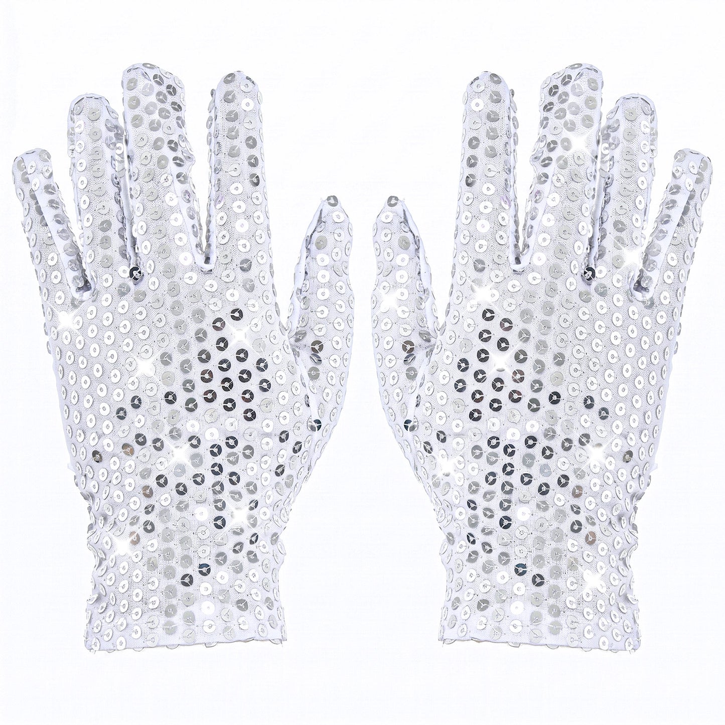 Matwsec1 Pair Sparkly Sequin Gloves, Silver Glitter Gloves for Women Men Adults, Sparkle Dance Gloves for Skating, Fancy Dress Party, Performance & Cosplay Halloween Christmas Costume
