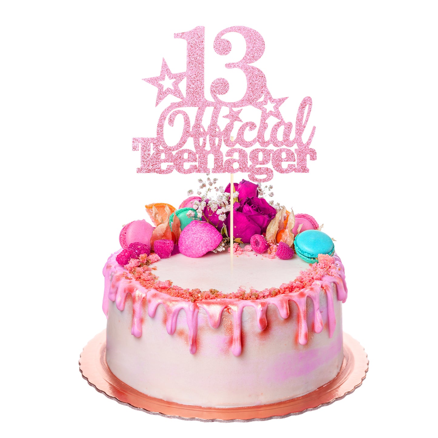 Tyqour Happy 13th Birthday Cake Topper Pink Glitter 13 Official Teenager Cake Topper Funny Birthday Cake Pick Teenager Decorations for Teen 13th Party Decorations Supplies(Pink)