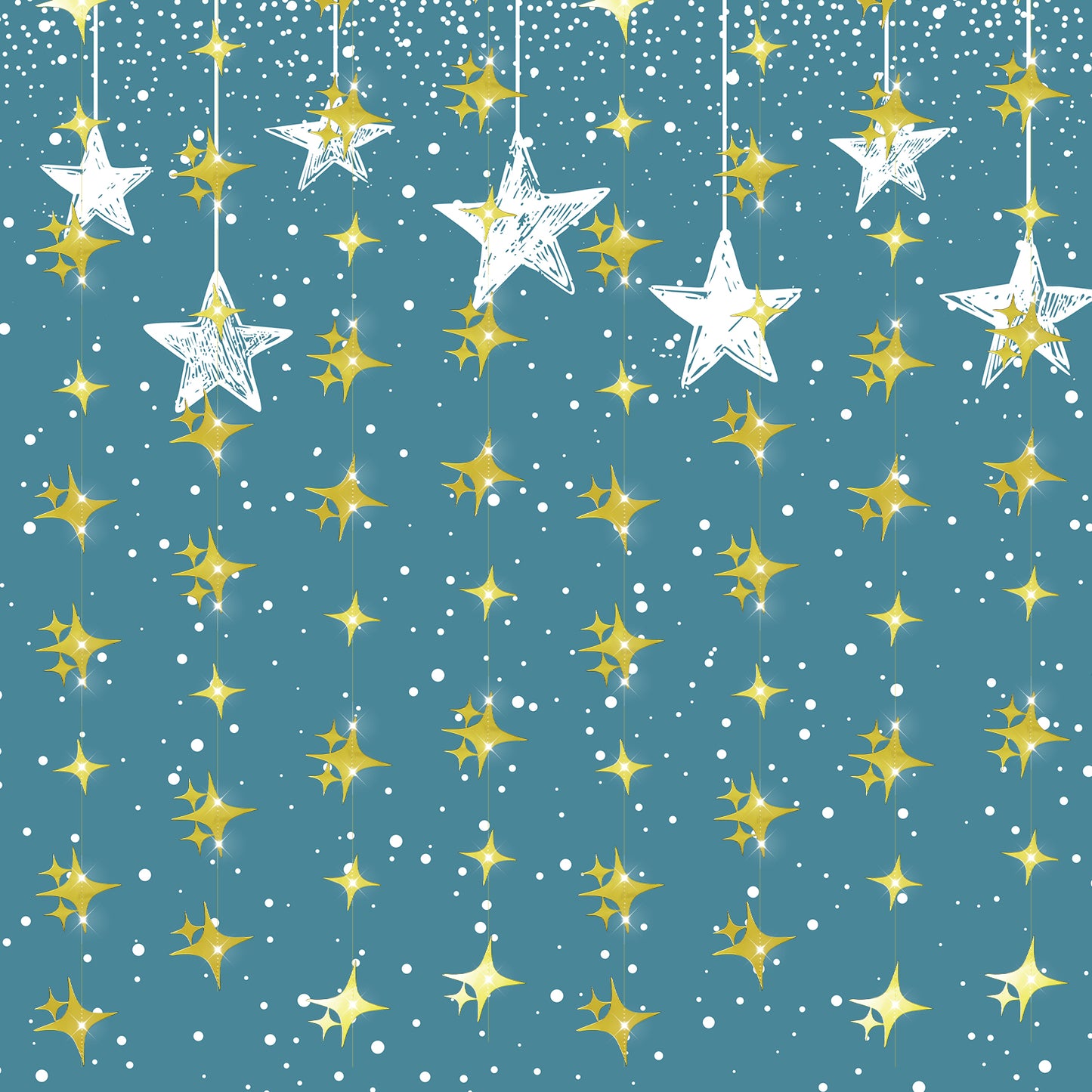 Glitter Gold Four-Angle Star Paper Garland Banner Décor, 3PCS 13 Feet Gold Shining Star Hanging Garland, Golden Birthday Party Decorations, Darlands for Wedding Baby Shower Birthday Decorations