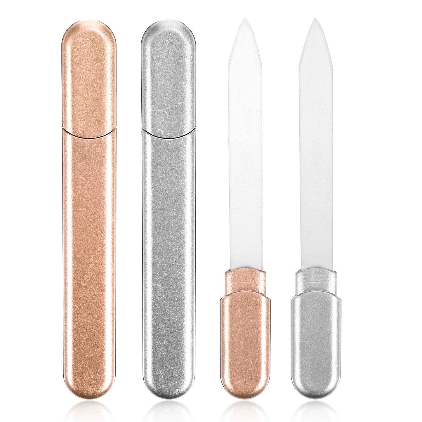 2 Pcs Glass Nail File for Natural Nails Crystal Glass Fingernail File Double-Sided Gentle Nail Care Tool Stocking Stuffers for Women Girls Gifts (Silver Rose Gold)