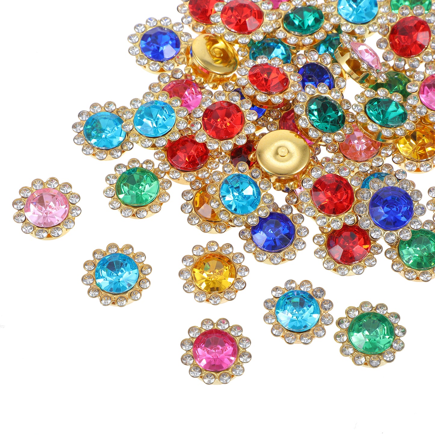 Strasssteine Zum Aufnähen 50 Stück Strass Knopf Diamant Glas Knopf Flatback Basis Kristall Faux Glitzersteine Zum Basteln, Bunt Blume Strasssteine für Strickjacke Kleidung Schuhe Handwerk Nähzube
