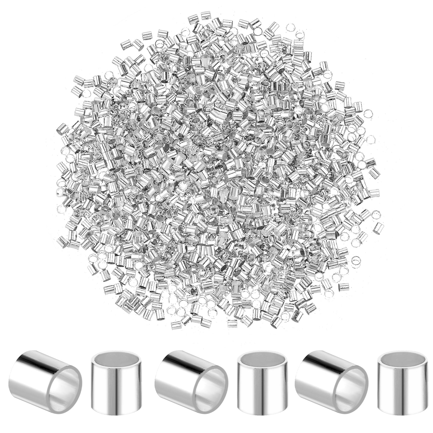 Teaaha 2000 PCS Crimp Beads for Jewelry Making, 2mm Silver Tube Beads Column Stoppers, for Earring Necklace Pendant DIY Gift Making