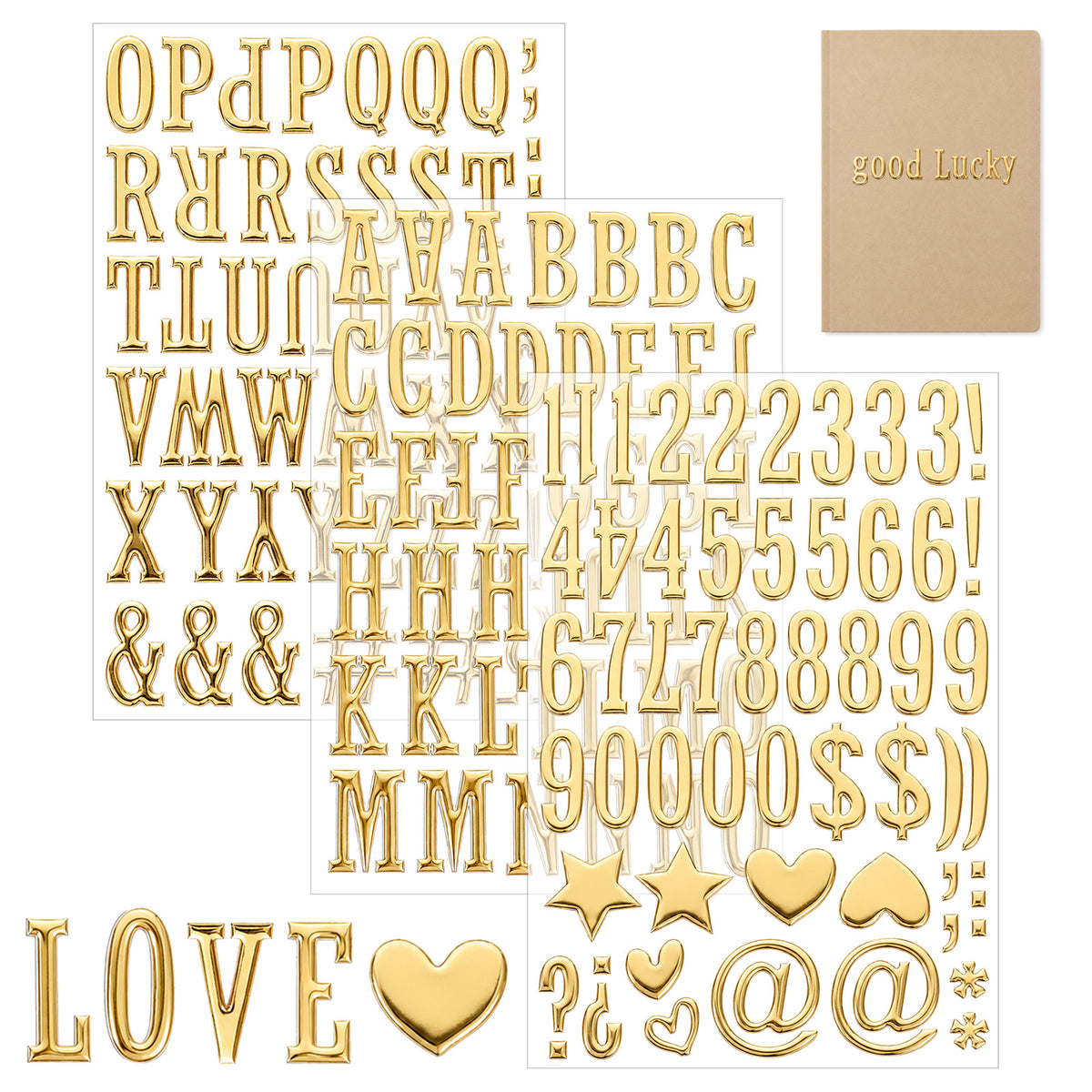 Chsoejuf 3PCS Gold Letter Stickers Scrapbook 3D Sticker Letters DIY Crafts