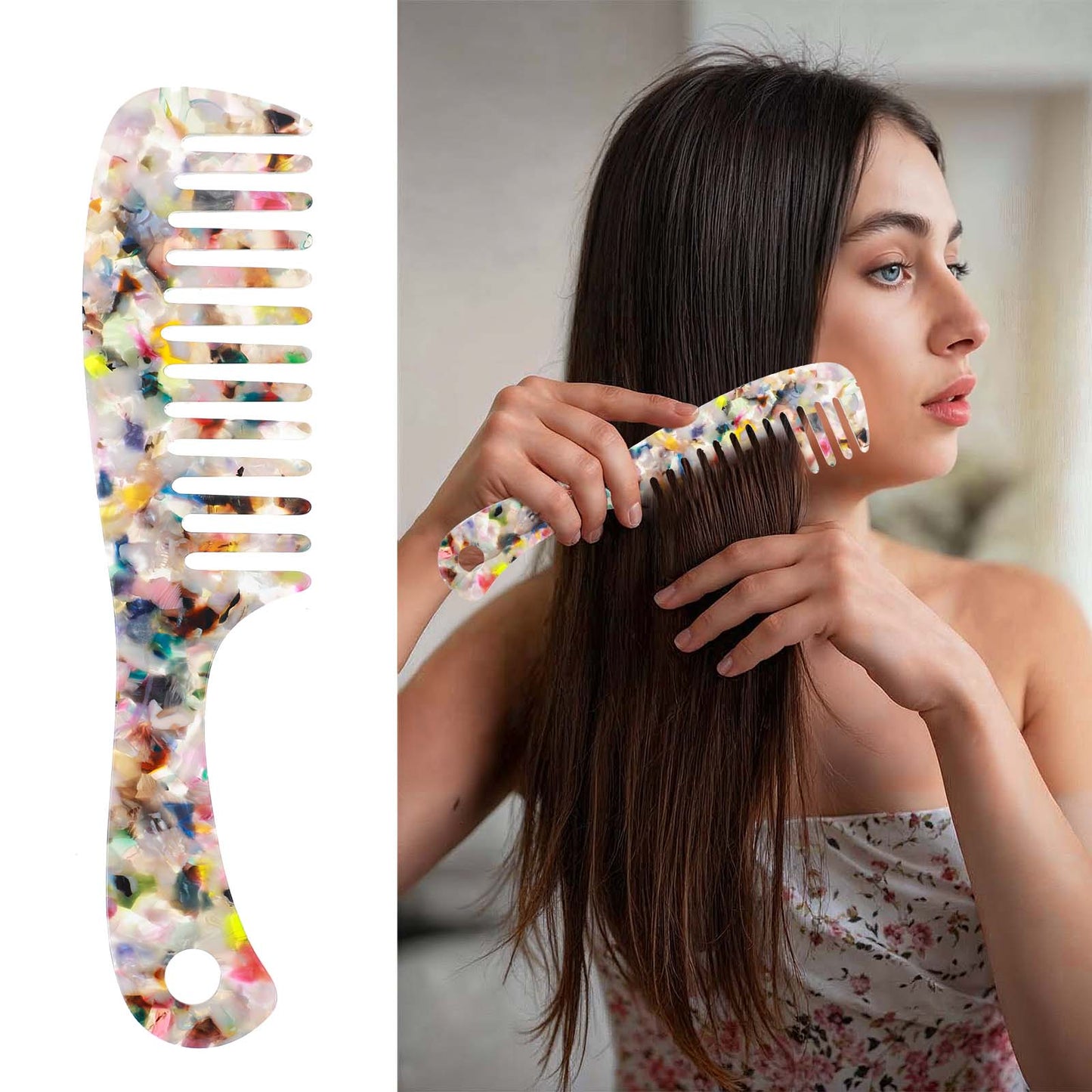 Mabor Large Wide Tooth Hair Comb, Cellulose Acetate Round Tooth Shower Comb for Straight Curly Short/Long Hair Women Men Easy Detangling Wet or Dry
