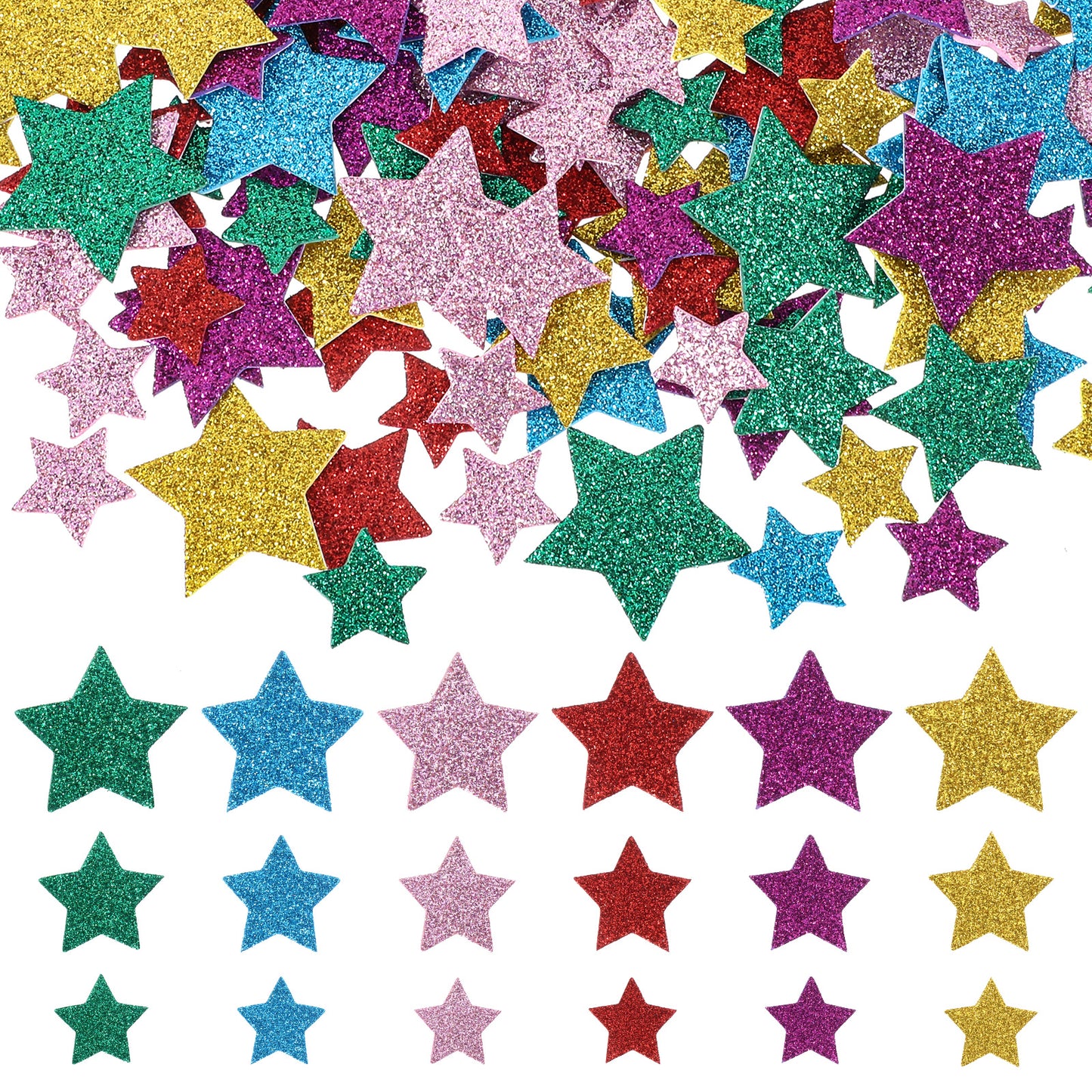 Nogeqi 270PCS Small Cute Foam Stickers, Glitter Star Stickers for Kids Crafts Reward, Self Adhesive Star Foam Decals for Scrapbooks Greeting Cards Graduation Decoration Craft Supplies